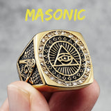 Masonic Rings 316L Stainless Steel Men Golden plated Rock for Rider Male Friend Jewelry Gift Accessories Dropshipping