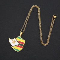 Africa Zimbabwe Map Flag Pendant Necklace Stainless Steel Gold Color African Men Women Maps Jewelry Gift