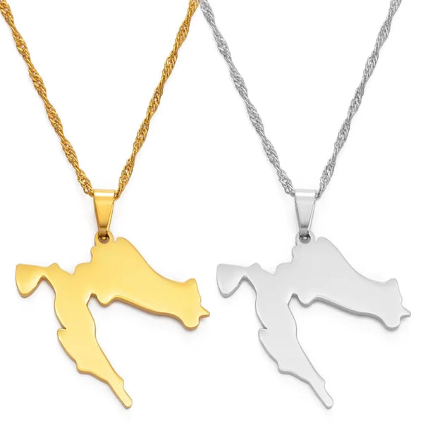 Anniyo Croatia Map Pendant Necklaces Gold Color Stainless Steel for Women Girls Maps of the Croatian Jewelry #045521