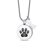 Personalized Round Paw Print Urn Necklace for Ashes Custom  Stainless Steel Cremation Jewelry with Dog Bone Memorial Pendant