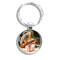 Hinduism Keychains Ganesha Vishnu Goddess of Kashmi Wealth Shiva Amulet Key Chain Glass Dome Keyring India Buddhism Jewelry Gift