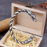 Black Stainless Steel Nordic Viking Norse Dragon Bracelet Men Wristband Cuff Bracelets with Viking Wooden Box