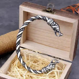 Black Stainless Steel Nordic Viking Norse Dragon Bracelet Men Wristband Cuff Bracelets with Viking Wooden Box