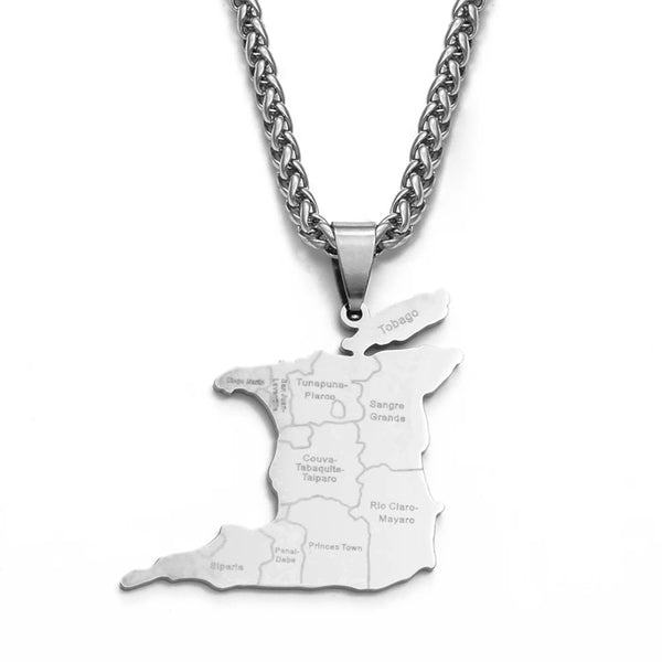 Anniyo (3.5cm Big) Trinidad and Tobago Map City Name Pendant Necklaces Women Men Stainless Steel Ethnic Jewelry #119421B