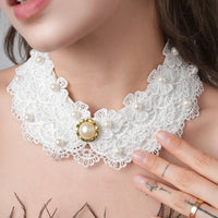 Pearl Beaded Lace Trim Collar Ribbons Women Necklace Wedding Jewelry for Clothes Dress  Beads Crystal Collar Wedding Jewelry