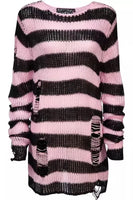 2024 Purple Striped Gothic Sweaters Women Ripped Holes Loose Knitted Pullover Frayed Fairy Grunge Jumpers Emo Streetwear Lolita