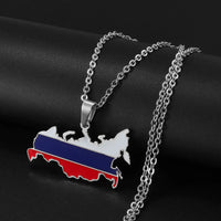 Anniyo Russia Map Flag Pendant Necklaces The Russian Federation Charm Jewelry Silver Color/Gold Color Chain Necklaces #300001