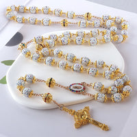2025New Vintage Catholic 10mm 59 Crystal Rhinestone Beads Cross Necklace