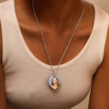 Vnox Custom Photo Picture Necklaces for Women Men, Personalize Two Sides Image Pendant, Crystal Heart Coin Collar Memorial Gift