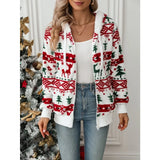 Lined Hooded Jacket  Christmas Print Plush Festive Reindeer Snowflake Stretchy Polyester Blend Winter Coat Holiday Parties