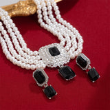 1Set Luxury Multilayer Imitation Pearl Necklace Earrings For Women Girls Temperament Jewelry Bridal Rhinestone Wedding Jewelry