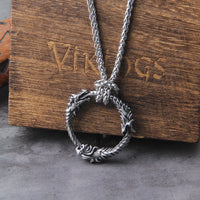 Stainless Steel Goth Infinity Ouroboros Norse Dragon Necklace Pendant Gothic Accessories Amulet Viking Runes Jewelry with box
