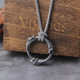 Stainless Steel Goth Infinity Ouroboros Norse Dragon Necklace Pendant Gothic Accessories Amulet Viking Runes Jewelry with box