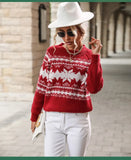 2025 Female Winter Casual Print Christmas Knitted Sweater Women O Neck Elegant Long Sleeve Pullover Autumn Lady Loose Jumper