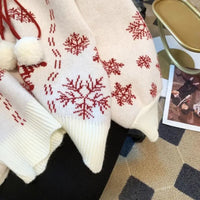 Christmas New Red Autumn and Winter Pullovers Snowflake Knitted Sweaters Thick Loose V-neck Hooded Sweet Long Sleeve Top Trendy