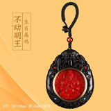 Natural Cinnabar Zodiac Car Keychain Twelve Zodiac Guardian Pendant Ebony Zodiac Buddha Samantabhadra Bodhisattva Jewelry Gift
