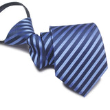 Zipper Ties For Men Women Striped Mens Tie For Business Wedding Skinny Neck Tie Casual Slim Blue deep Light navy blue Necktie