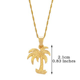 Anniyo 2.1cm/2.6cm Coconut Tree Charm Pendant Necklaces for Women Girl Gold Color Ocean Style Jewelry Water Wave Chain  @@016416