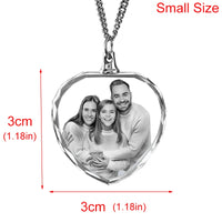 Customized Engrave Photo Heart Square Crystal Glass Pendant Necklace Inside 2D Pattern with 2mm Cuban Chain for Family Jewellery