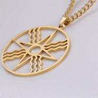EUEAVAN Assyrian Star Necklace Stainless Steel Sun God Shamash Symbol Pendant Necklaces for Men Protection Amulet Jewelry Gifts