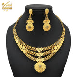 Dubai 24K Gold Color Jewelry Sets Wedding African Long Necklace Earrings For Women Nigerian Indian Bridal 2PCS Set Party Gifts