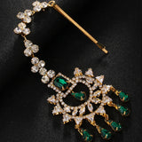 Stonefans Fashion Geometric Zircon Forehead Headpiece Indian Head Accessories Elegant Green Water Drop Hair Chain for Women