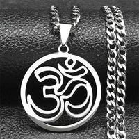 Yoga Lotus Om Symbol Pendant Necklace for Women Men Stainless Steel Gold Color Male Chain Buddhist Jewelry collar 8415-QKC