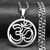 Yoga Lotus Om Symbol Pendant Necklace for Women Men Stainless Steel Gold Color Male Chain Buddhist Jewelry collar 8415-QKC