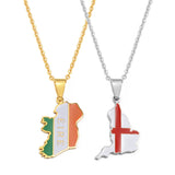 Anniyo England Ireland Pendant Necklaces for Women Girls Stainless Steel Lloegr Angleterre Éirinn Accessory #504862