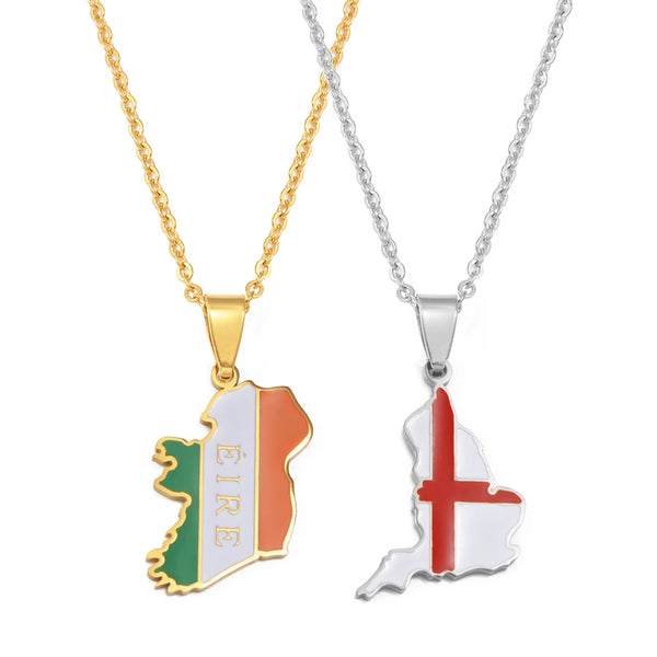 Anniyo England Ireland Pendant Necklaces for Women Girls Stainless Steel Lloegr Angleterre Éirinn Accessory #504862