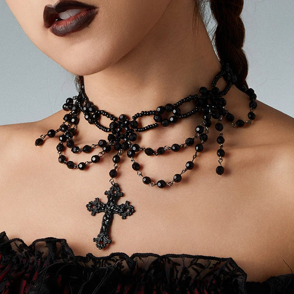 Ingemark Halloween Gothic Big Cross Jesus Pendant Choker Necklace for Women Multilayer Metal Chain Part Jewelry Accessories New