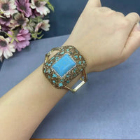 New turquoise fashionable handmade design inlaid turquoise Internet celebrities with the same color-preserving jewelry set