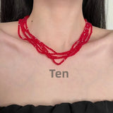 Luxurious Multi-Layer Red Beaded Flower Tassel Necklace Fashionable Choker High-End Clavicle Chain Jewelry Accessory