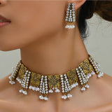 Ethnic Vintage Jewelry Set For Women Crystal Inlaid Jewelry Sets Simulated Pearl Tassel Beads Necklace Earrings Set Women's Gift