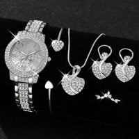Women's Quartz Watch Gold Luxury Women Ring Necklace Earring Rhinestone Fashion Wristwatch Casual Ladies Watches Jewelry Set ﻿