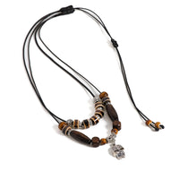 Handcrafted Ceramic Beaded Necklace Adjustable Boho Jewelry Brown Tones Totem Tiger Pendant Ethnic for Men&Women S02-049