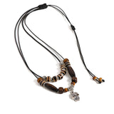 Handcrafted Ceramic Beaded Necklace Adjustable Boho Jewelry Brown Tones Totem Tiger Pendant Ethnic for Men&Women S02-049