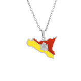 2024 New fashion stainless steel Sicily map and flag necklace for men and women couples ethnic style collarbone chain accessorie