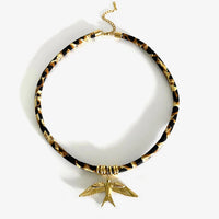 Stainless Steel Leopard Polyester Flower Heart Sun Drop Collar Necklace Personality Popular Gold Color Necklaces Jewelry Gift