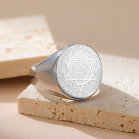 Dawapara Talisman Seal Solomon Ring Hexagram 12 Constellation Kabbalah Prosperity Good Health Amulet Stainless Steel Jewelry
