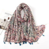 Ethnic Printed Cotton Hijab Viscose Tassels Scarf For Muslim Woman Hijabs Shawls Lady Soft Long Wraps Islim Headband Turban