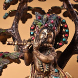 13 inch bronze gold inlay Gem Indian Buddhism Visnu Krishna gods deities statue