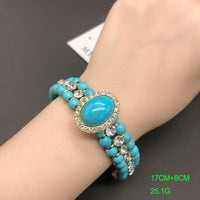 French Retro Elegant Inlaid Turquoise Geometric Necklace Bracelet Earring Set Fashionable High-End Women'S Jewelry