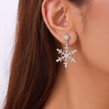 Delicate Multicolor Christmas Snowflake Stud Earrings for Women Zircon Pearl Dangle Piercing Earrings Girl New Year Party Gifts