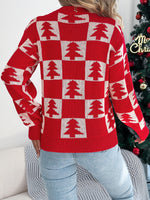 VigoCasey 2025 Autumn Winter Lady Christmas Knitted Sweater Women O Neck Plaid Print Pullover Lantern Long Sleeve Loose Jumper
