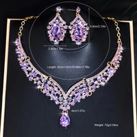 Sparkling Luxurious Women Earrings Necklace Set Water Drop Rhinestones Crystal Adjustable Jewelry Set for Wedding Bride