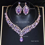 Sparkling Luxurious Women Earrings Necklace Set Water Drop Rhinestones Crystal Adjustable Jewelry Set for Wedding Bride