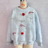 Christmas Sweater Women 2024 Korean Style O Neck Casual Loose Jumper Women Chic O Neck Peark Bow New Year Sweater Knitwear