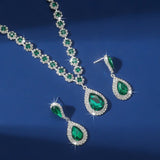 FYUAN Luxury Red Green Blue Black Pink Crystal Necklace Earrings For Women Water Drop Pendant Wedding Bride Jewelry Sets