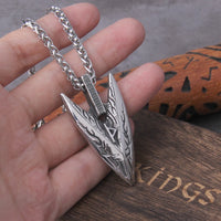 Odin's Spear Gungnir Viking Necklace For Men with Rune Symbol Raven’s of Odin LabradoriteNorse Mythology,Pagan Jewelry with box